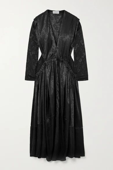 Clario Gathered Floral-jacquard Maxi Dress - Black