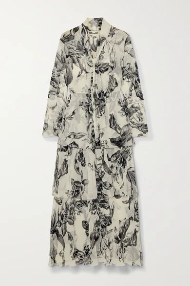 Anastasia Tiered Floral-print Silk-chiffon Maxi Dress - Ivory