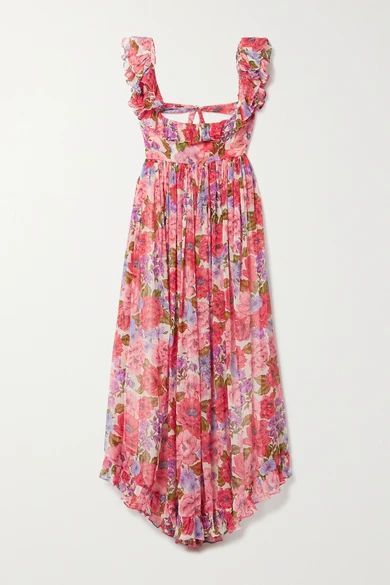 Poppy Open-back Ruffled Floral-print Silk-crepon Midi Dress - Pink