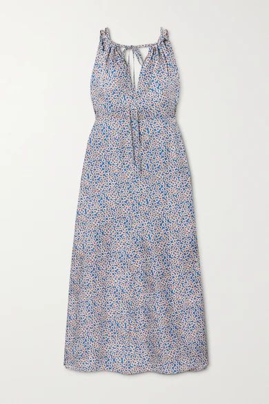 Floral-print Silk-twill Midi Dress - Blue