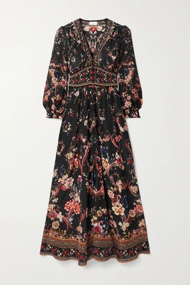 Crystal-embellished Floral-print Silk Crepe De Chine Maxi Dress - Black