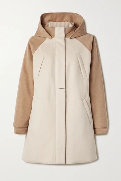 Hooded Leather-trimmed Cashmere Coat - Beige