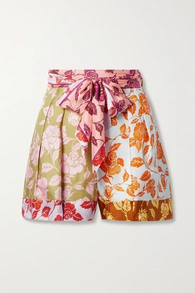 The Lovestruck Belted Floral-print Silk-twill Shorts - Pink