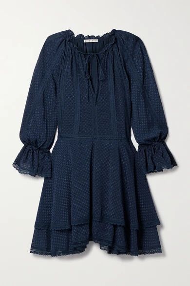 Joanne Crochet-trimmed Fil Coupé Chiffon Mini Dress - Navy