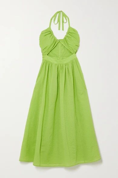 Limone Cutout Cotton-seersucker Halterneck Dress - Bright green
