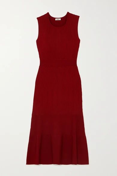 Ribbed-knit Dress - Burgundy