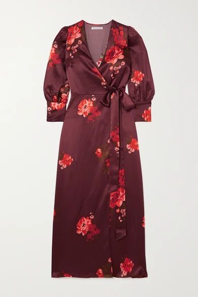 Merrick Floral-print Silk-satin Wrap Dress - Red