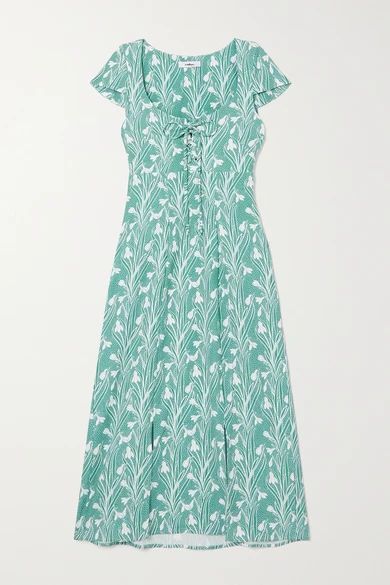 + Net Sustain Arielle Lace-up Floral-print Stretch-crepe Dress - Green