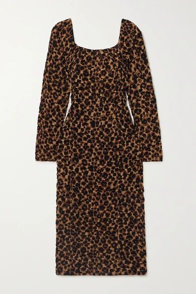 Amyna Ruched Leopard-print Stretch-jersey Midi Dress - Leopard print