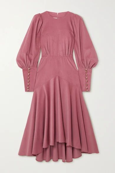 Eliza Gathered Silk-corduroy Midi Dress - Purple