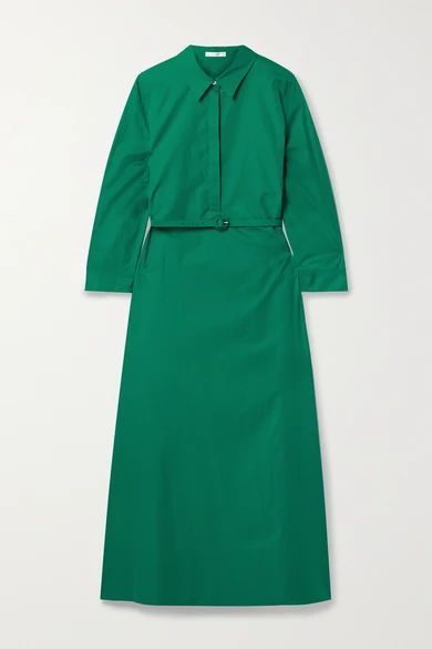Tanita Belted Cotton-poplin Midi Shirt Dress - Green