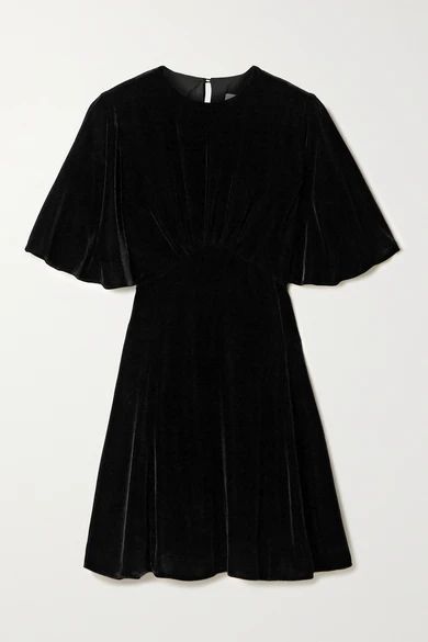 Gathered Velvet Mini Dress - Black