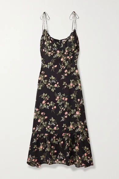 Embry Ruffled Floral-print Georgette Midi Dress - Black