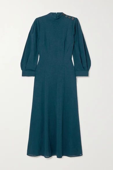 Abigail Button-embellished Woven Midi Dress - Blue