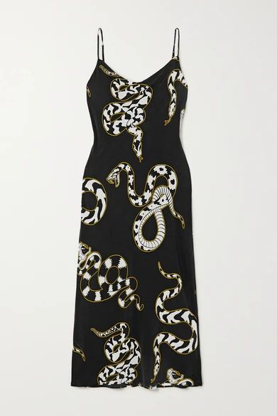 Bibi Printed Silk Crepe De Chine Midi Dress - Black
