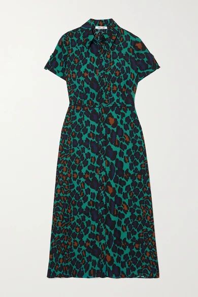Georgia Leopard-print Crepe Shirt Dress - Green