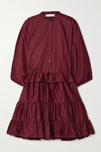 Tiered Embroidered Cotton-poplin Mini Dress - Claret