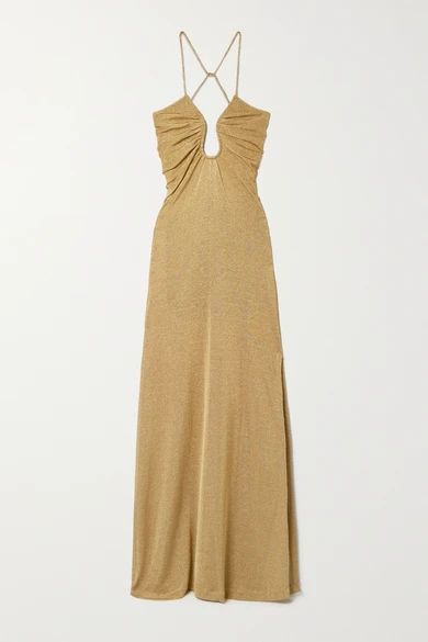 Open-back Metallic Knitted Gown - Gold