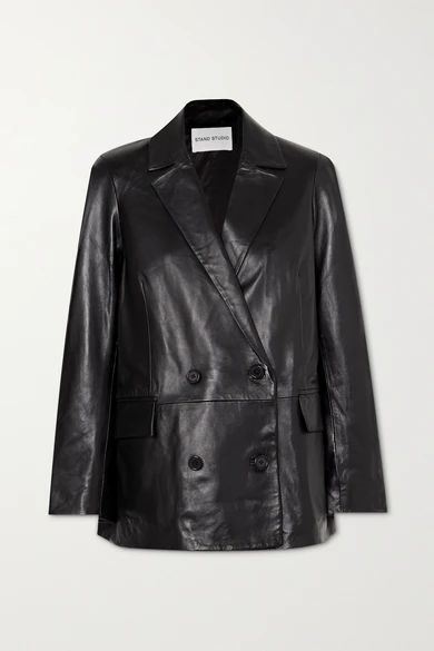 Cassidy Double-breasted Leather Blazer - Black