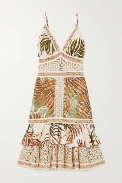 Palmeira Lace-trimmed Woven Midi Dress - Neutral