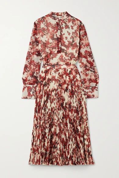 Emilia Pleated Printed Georgette Midi Dress - Red