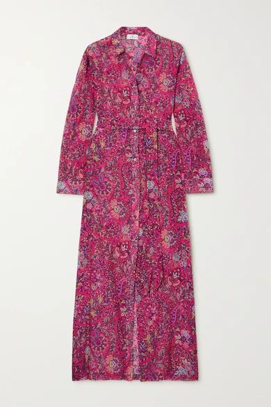 Giannutri Belted Paisley-print Cotton And Silk-blend Shirt Dress - Pink