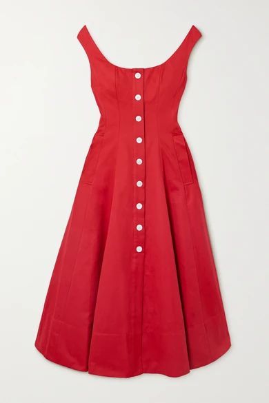 Loretta Cotton-blend Faille Midi Dress - Red