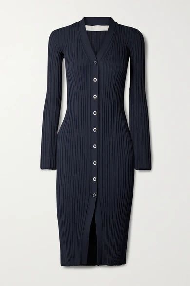 Ribbed-knit Midi Dress - Midnight blue