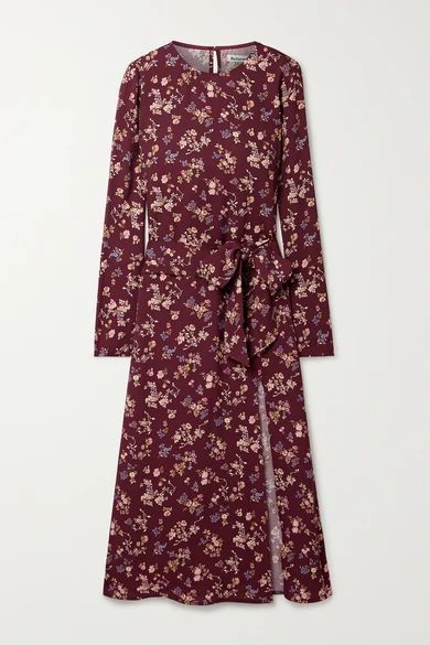 + Net Sustain Jeana Belted Floral-print Crepe Midi Dress - Plum