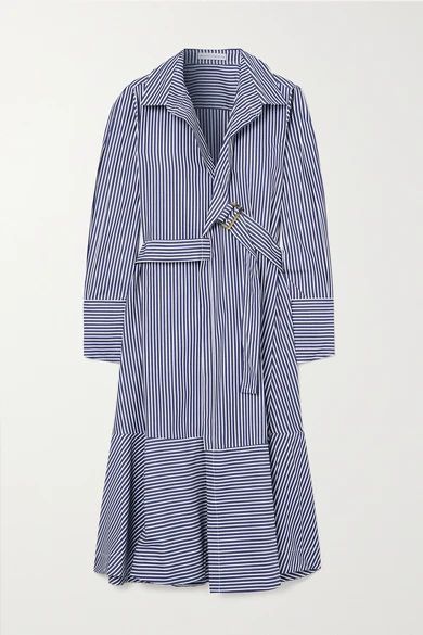 palmer//harding - Calli Belted Striped Cotton-poplin Wrap Midi Shirt Dress - Navy