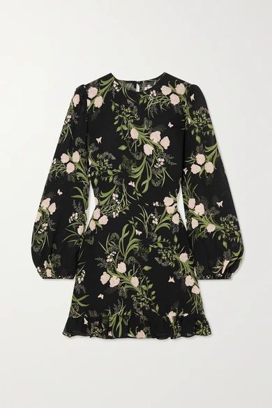 Resnick Ruffled Floral-print Georgette Mini Dress - Black