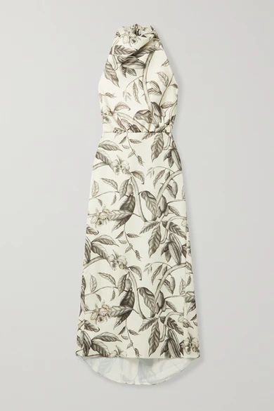 + Net Sustain Rewarding Journey Floral-print Recycled Satin Halterneck Midi Dress - Ecru