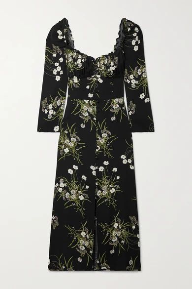 + Net Sustain Fairway Floral-print Crepe Midi Dress - Black