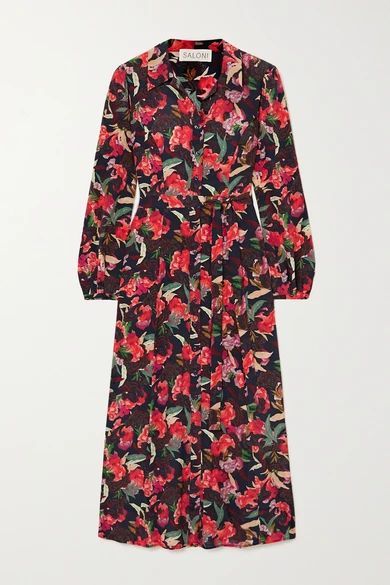 Vanessa-b Floral-print Silk Crepe De Chine Shirt Dress - Red