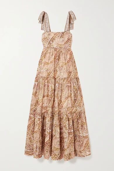 Brighton Tie-detailed Tiered Paisley-print Cotton Maxi Dress - Pink
