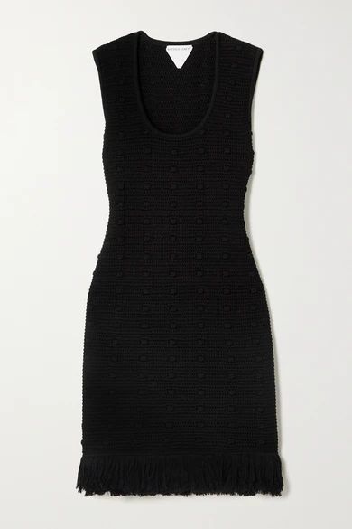 Fringed Cotton Mini Dress - Black