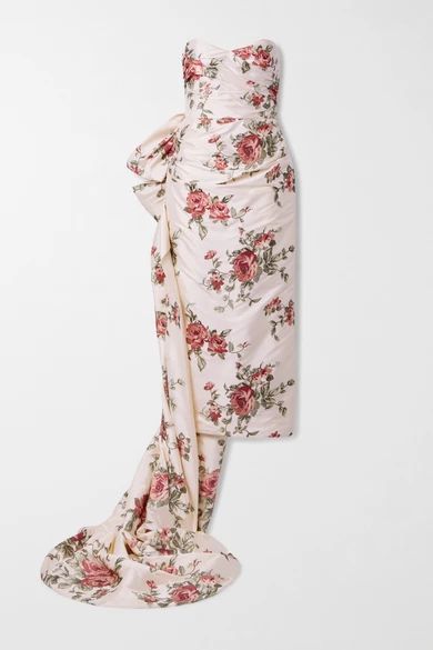 Strapless Draped Embroidered Silk-taffeta Gown - Ecru