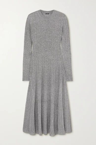 Diva Ribbed Lurex Midi Dress - Dark gray