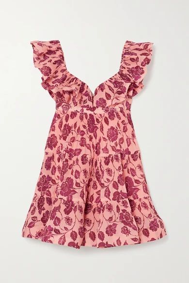The Lovestruck Ruffled Floral-print Plissé-crepe Mini Dress - Pink