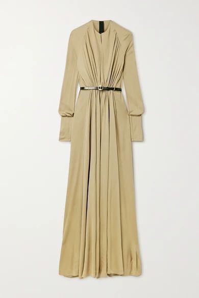 Arcilla Belted Pleated Crepe Maxi Dress - Camel