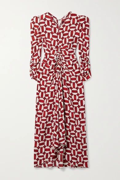 Albi Ruched Printed Silk-blend Dress - Red