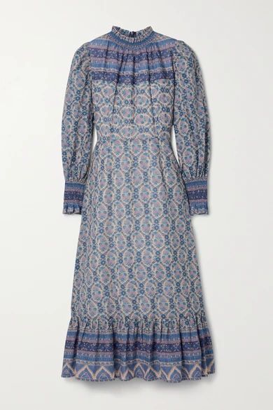 Floral-print Fil Coupé Cotton-blend Voile Midi Dress - Blue