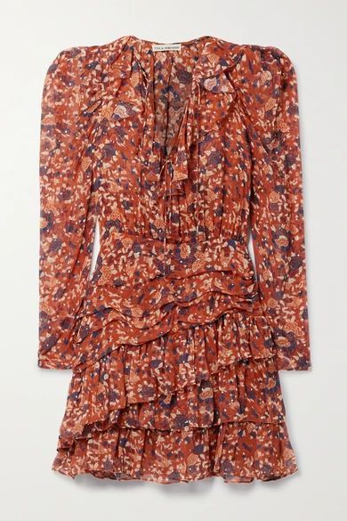 Cecily Floral-print Fil Coupé Silk And Lurex-blend Mini Dress - Orange