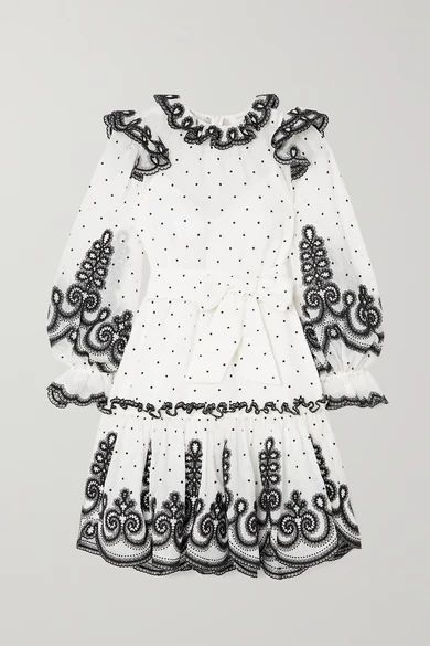 The Lovestruck Rope Embroidered Linen And Silk-blend Organza Mini Dress - White