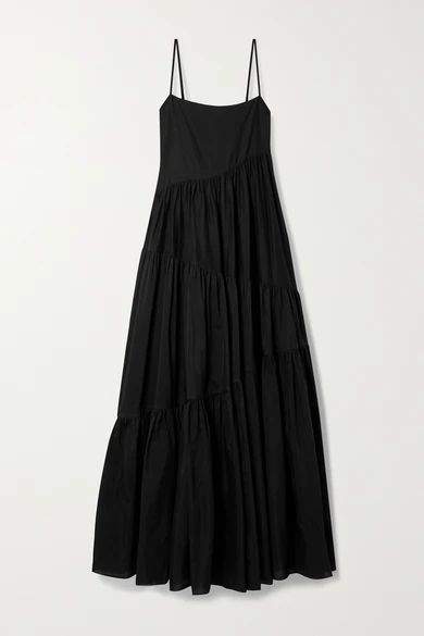 + Net Sustain Open-back Tiered Cotton And Silk-blend Voile Maxi Dress - Black