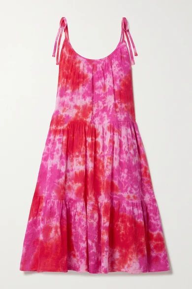 Daisy Tiered Tie-dyed Crinkled Cotton-gauze Dress - Pink