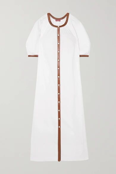 Vincent Vegan Leather-trimmed Cotton-blend Poplin Dress - White