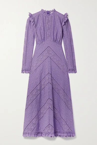 Brighton Paneled Cotton-blend Lace Midi Dress - Lilac