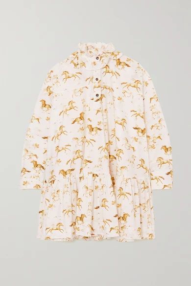 + Net Sustain Printed Organic Cotton-poplin Mini Dress - White