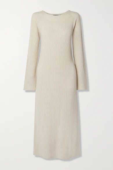 Ribbed Wool And Cashmere-blend Midi Dress - Ecru